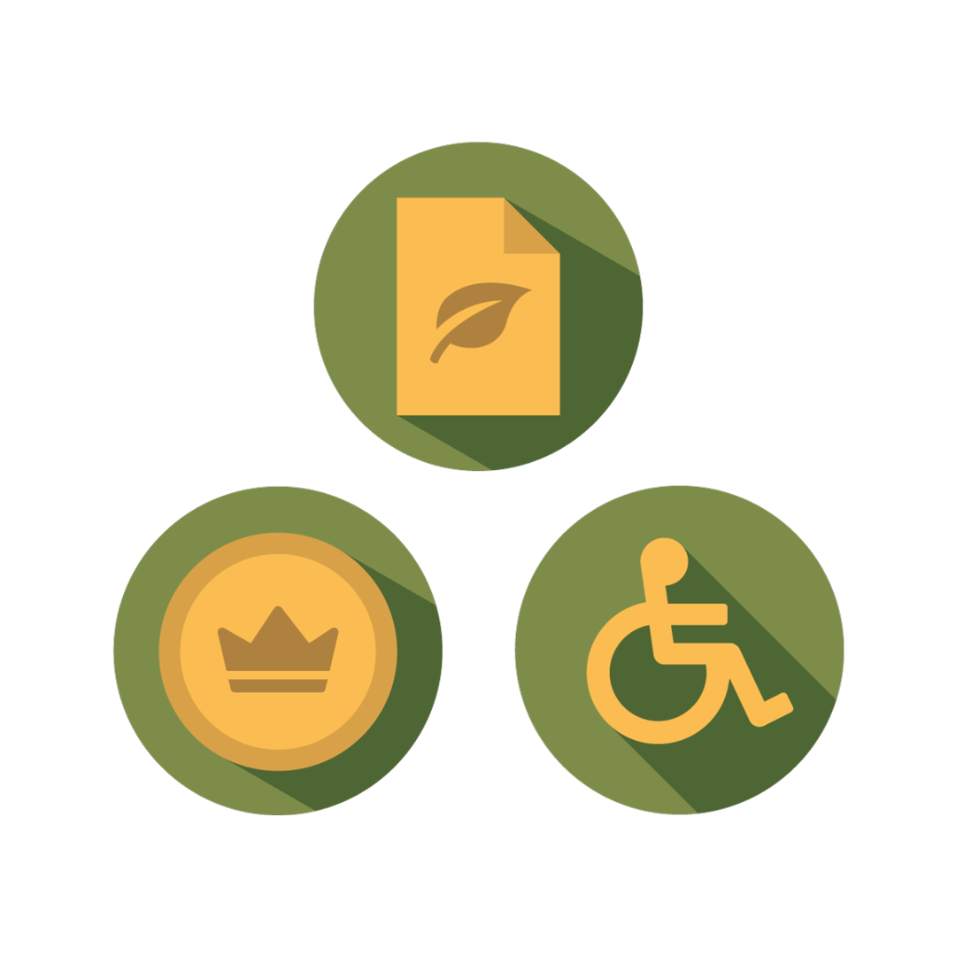 Tre olika ikoner på Hållbarhet.