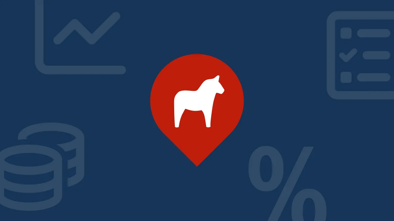 En blå bakgrund med Visit Dalarnas logo.