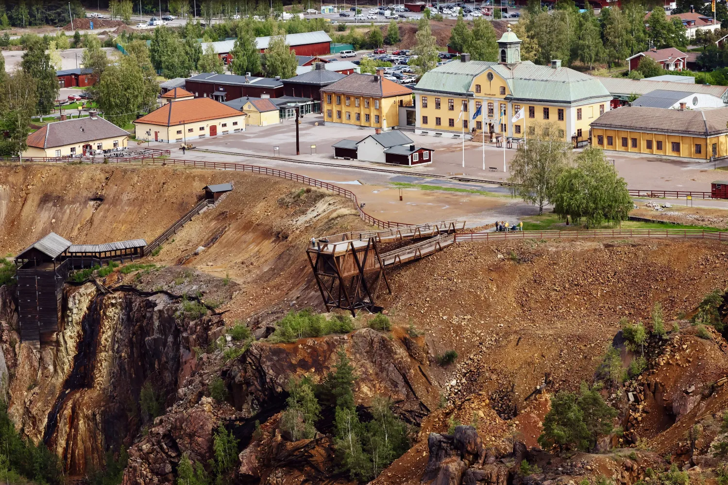 Drönarbild av Falu gruva sommartid.