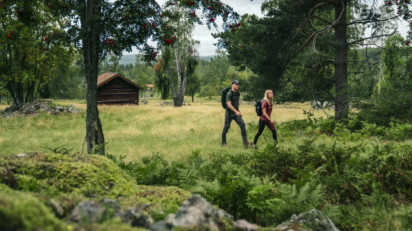 Par vandrar i Lugnets friluftsområde i Falun