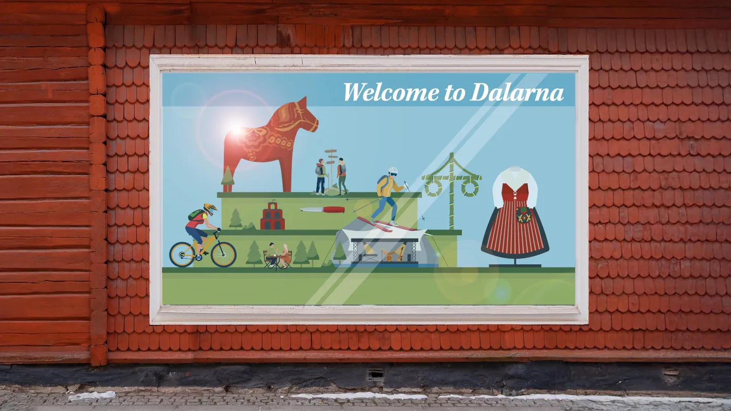 Dalarnas skyltfönster med dess utbud.
