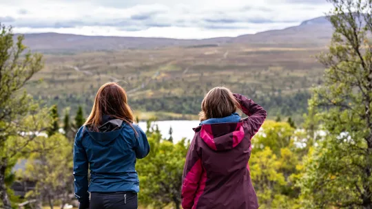 Två personer som står på en vandringsled.