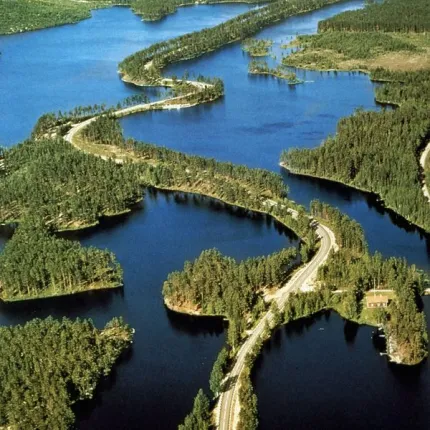  A road that has water on both sides.