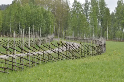 Väg över åkrar med gärdesgård