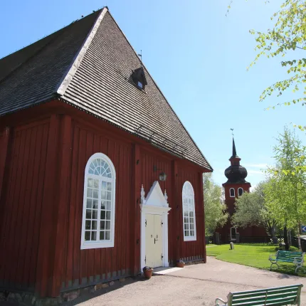 Red wooden church.