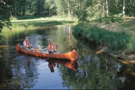 Family in a canoe.